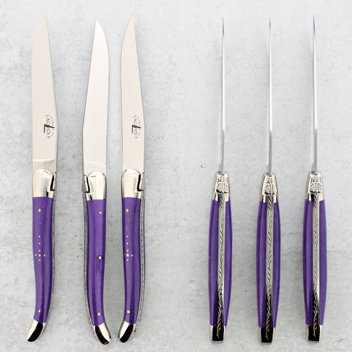 Forge de Laguiole Violet Set Steak Knives for wholesale by Laguiole Imports
