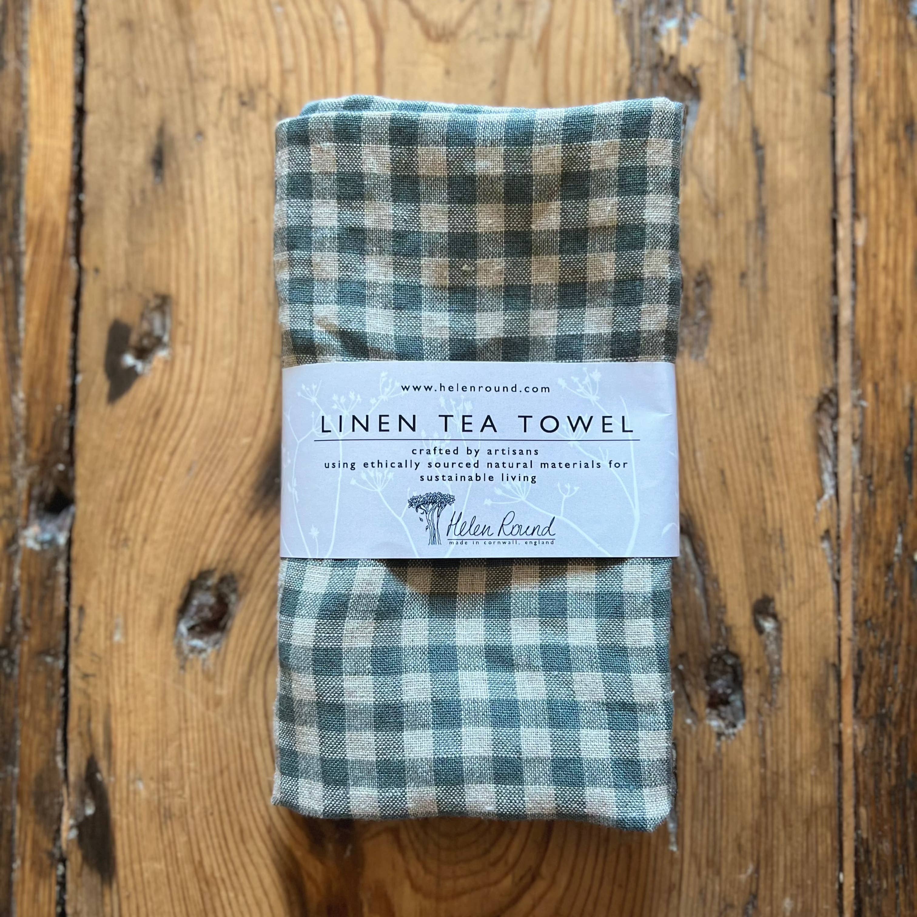 Helen Round - hand printed linen (US Duties Paid) - Wholesale Tea Towel - Linen Tea Towel, Linen Dishcloth, Sea Green Check Linen2