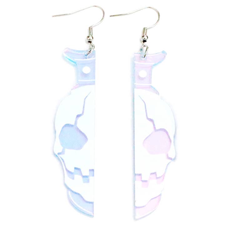 Iridescent SKULL KNIFE DANGLE EARRINGS for wholesale on Faire
