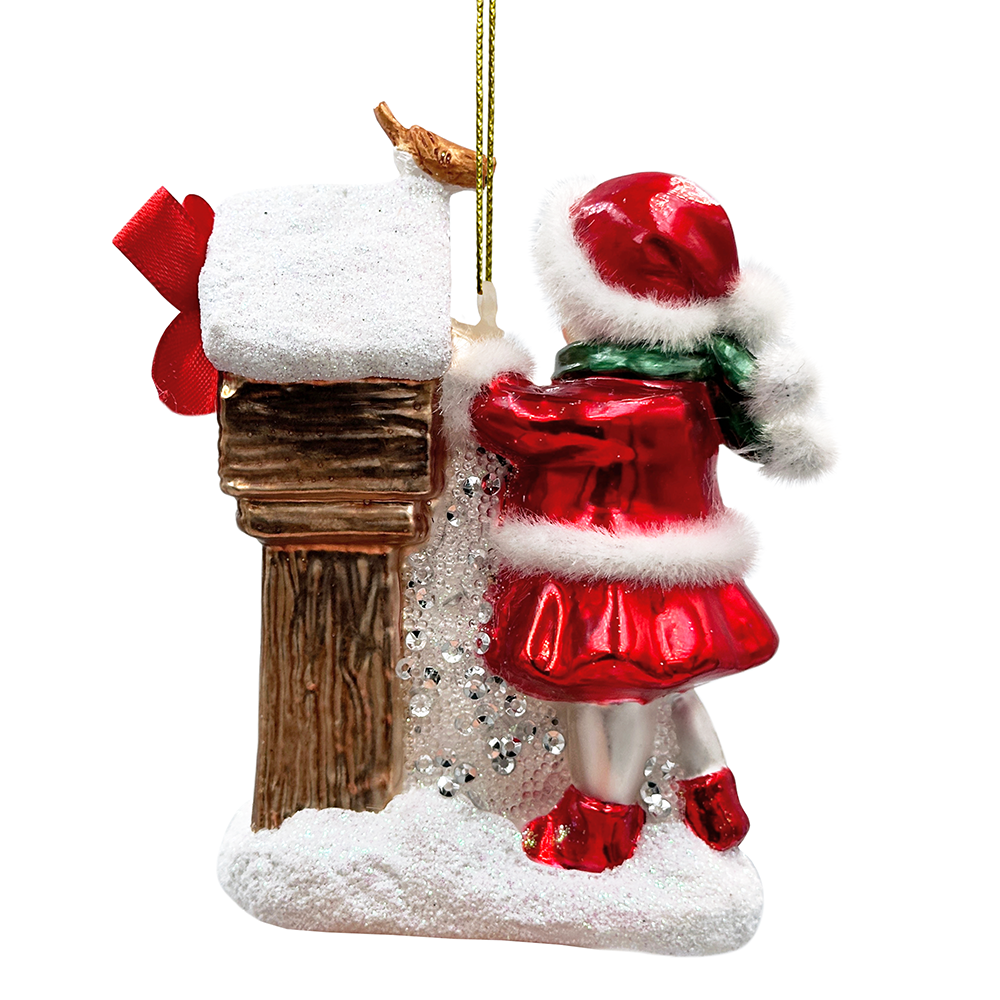OrnamentallyYou - Wholesale Ornament - Quaint Little Winter Girl Feeding the Birds Glass Christmas Ornament, Cardinal Birdhouse Tree Decor5