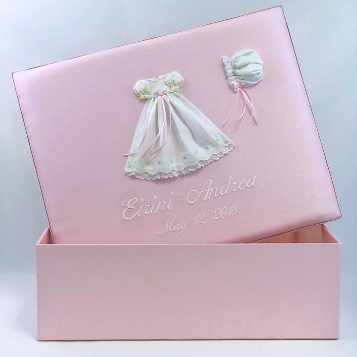 Large Baby Keepsake Box-Swiss Batiste Dress Flowers Shantung for wholesale by MARCELA