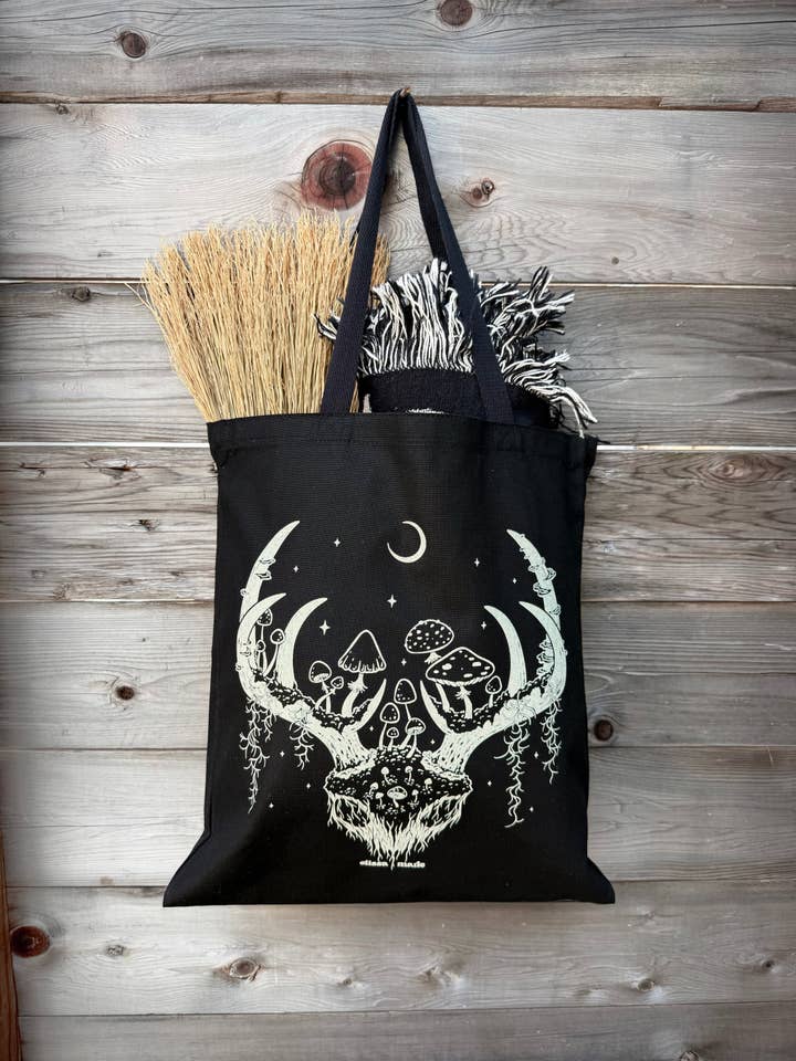 Forest Spirit Tote Bag | antlers | mushrooms | moss for wholesale by Elissa Marie Creative