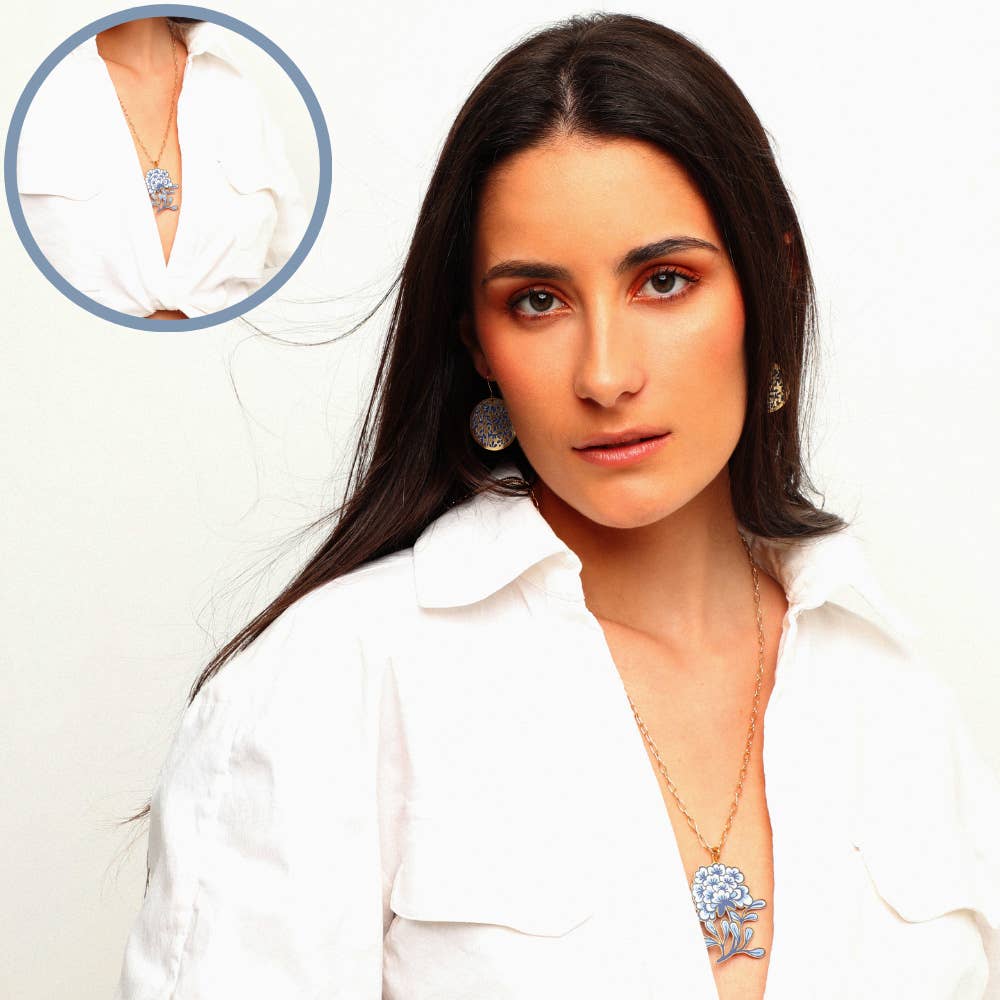 RAS - Vendita all'ingrosso Collana con ciondolo/pendaglio - Ciondolo Porcellana Fiore Bagno Oro3