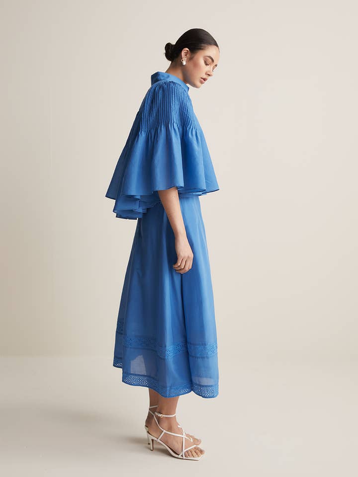 Lorraine Silk Cotton Trapeze Shirt | Cerulean Blue for wholesale on Faire