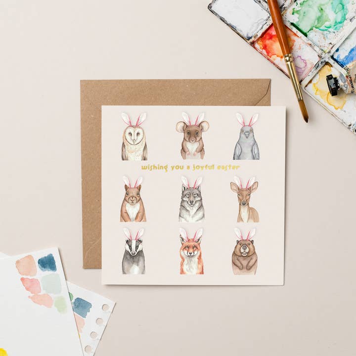 Woodland Animal Easter Gold Foil card for wholesale by lil wabbit