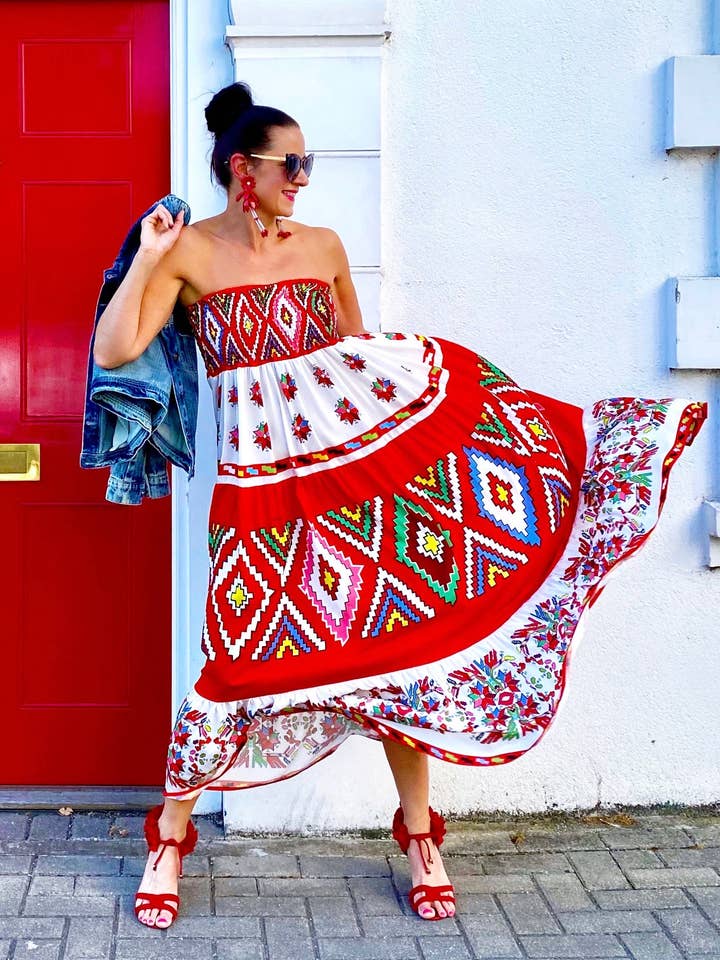 Robe bohème sans bretelles, jupe maxi bohème, vêtements de villégiature, robe d'été pour la vente par JOLLIA