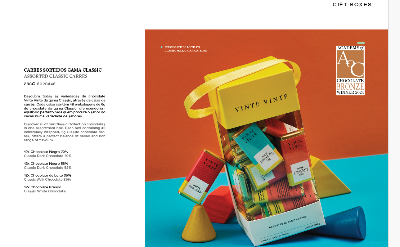 Vinte Vinte Chocolate - Wholesale Chocolate Box - CLASSIC CARRÉ MIX BOX 288G1