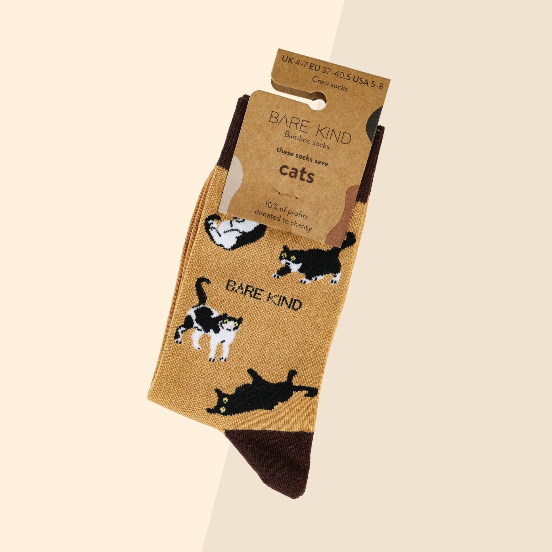 Bare Kind Socks - Vente Chaussettes – unisexe - Chaussettes marron avec motifs de chats | Chaussettes en bambou | Chaussettes marron1