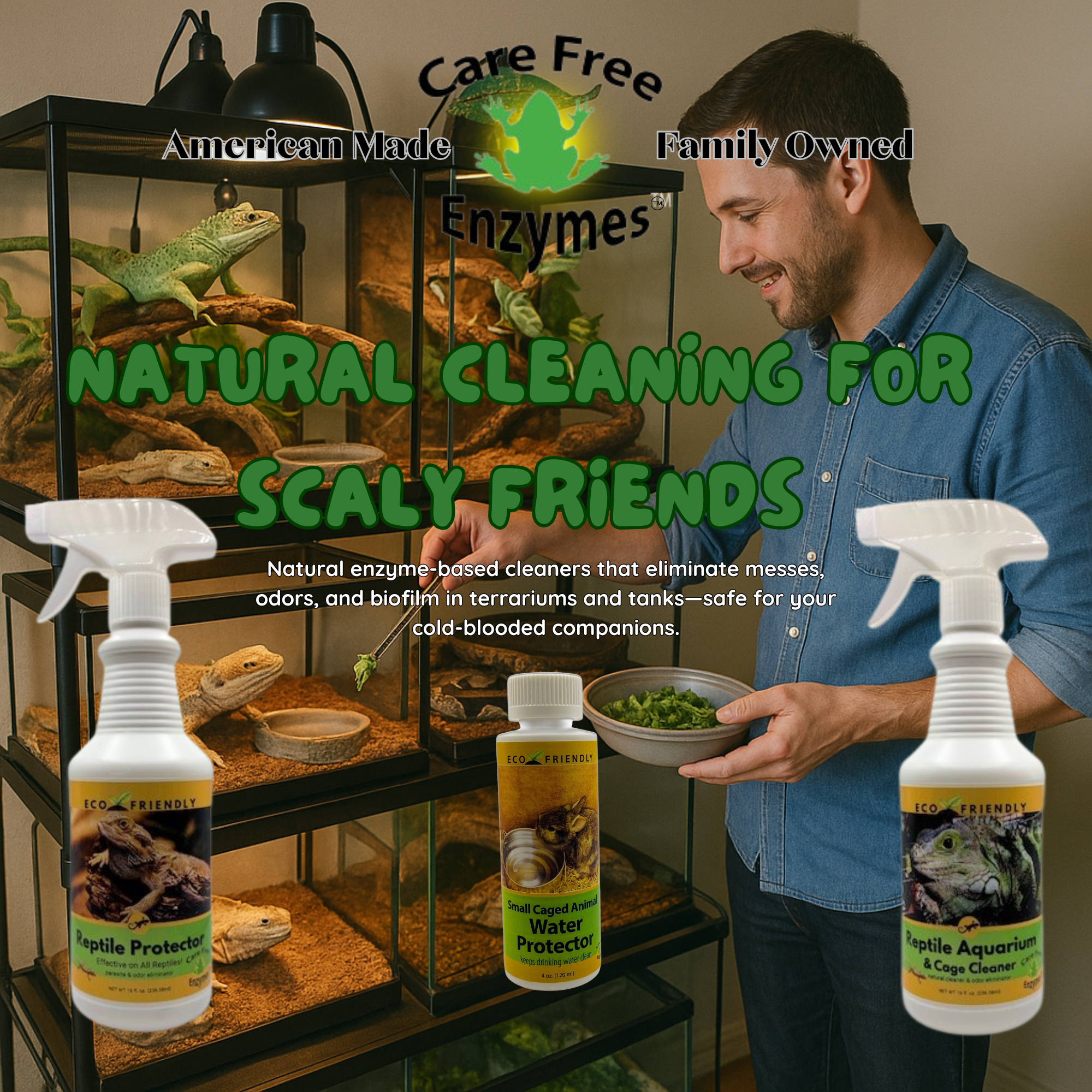 Carefree Enzymes - Wholesale Pet Cleaning Supplies - Reptile Habitat & Terrarium Cleaner | Safe for All Reptiles & Amphibians | 16 oz6
