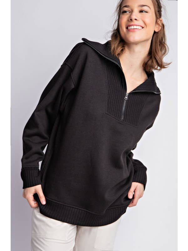 Sunday Morning - Wholesale Sweatshirt - Women's - T969737 RIBBED MOCK NECK FRENCH TERRY PULLOVER