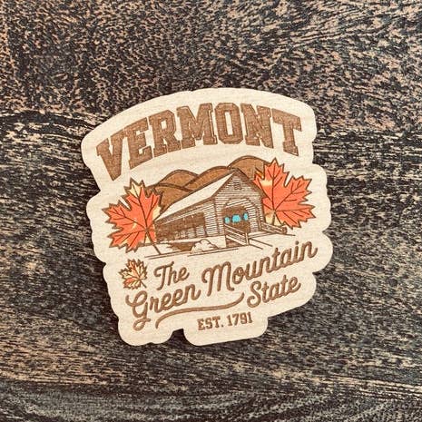 Vermont State Magneet-Echt Hout-Gegraveerd-Handgeschilderd voor wholesale door Reclaimed Woodworks Home Decor