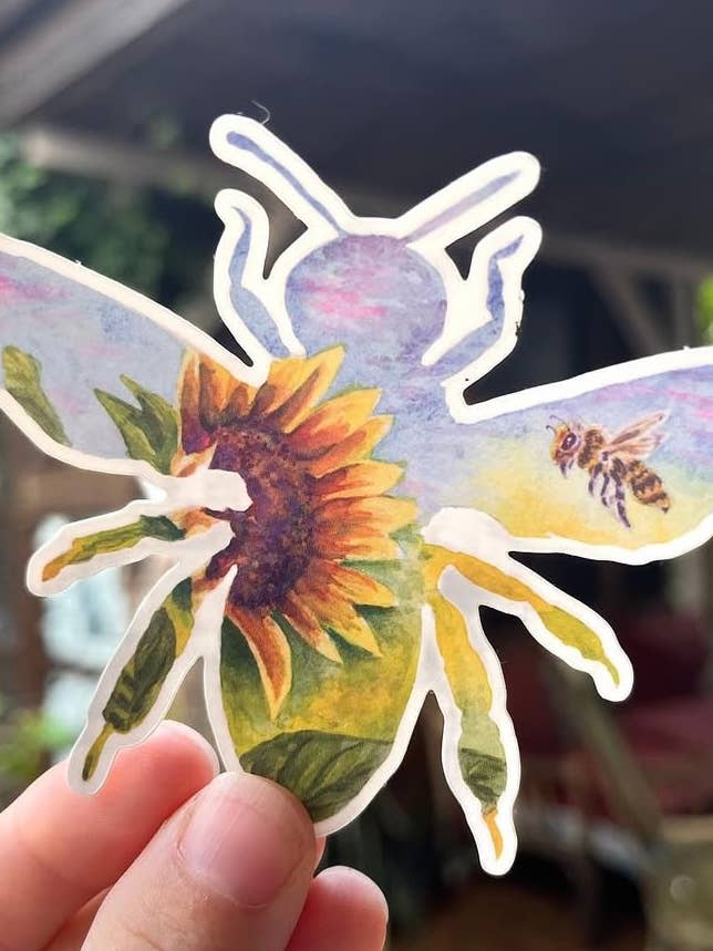 Bienenaufkleber | Sonnenblumenaufkleber | Honigbienenaufkleber für den Großhandel von E. Farewell Artistics