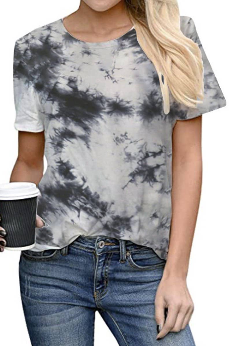 Suzie Q USA – wholesale T-shirt – women's – Tie-dye Printing Round Neck Short Sleeved T-Shirt1