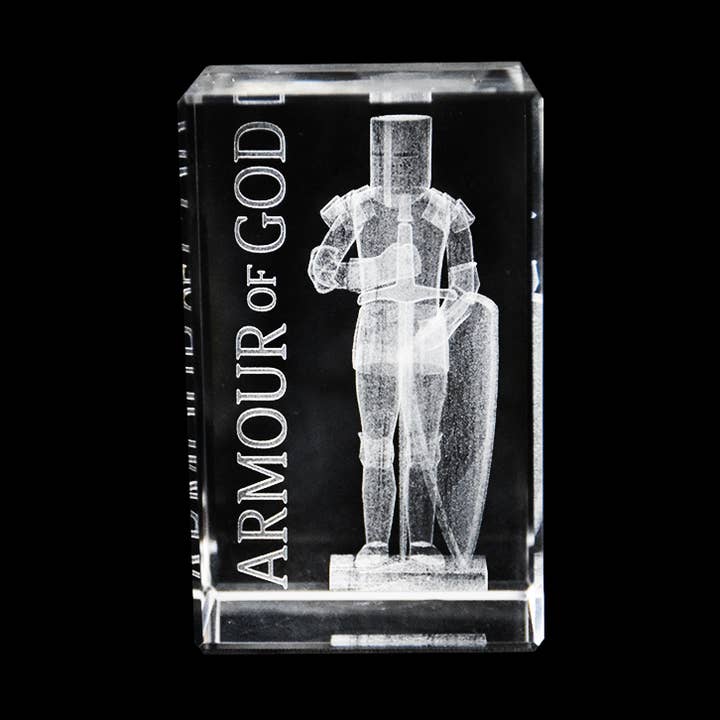 Armour of God Laser etched Crystal Cube for wholesale by Lifebeats Gifts
