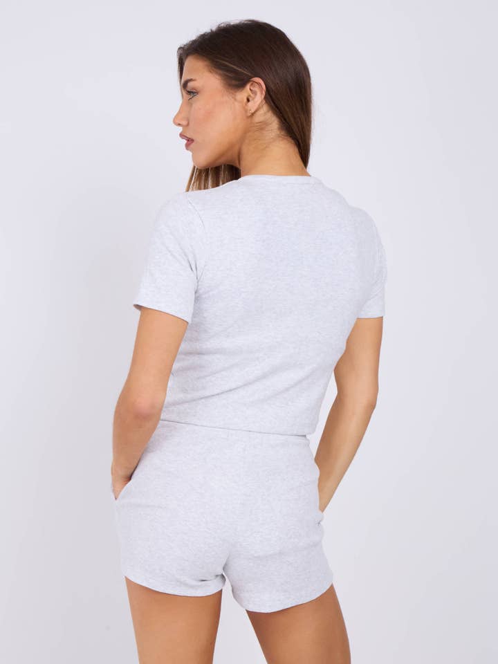 AX Labels - Wholesale Lounge Set - Women's - Ribbed Button Through Short Sleeve Top and Shorts Co-ord28