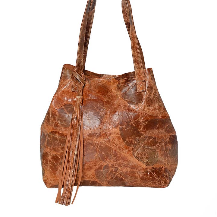 Juliette Orange Dist Marble Italian Leather Shopper for wholesale by Viva Bags of California