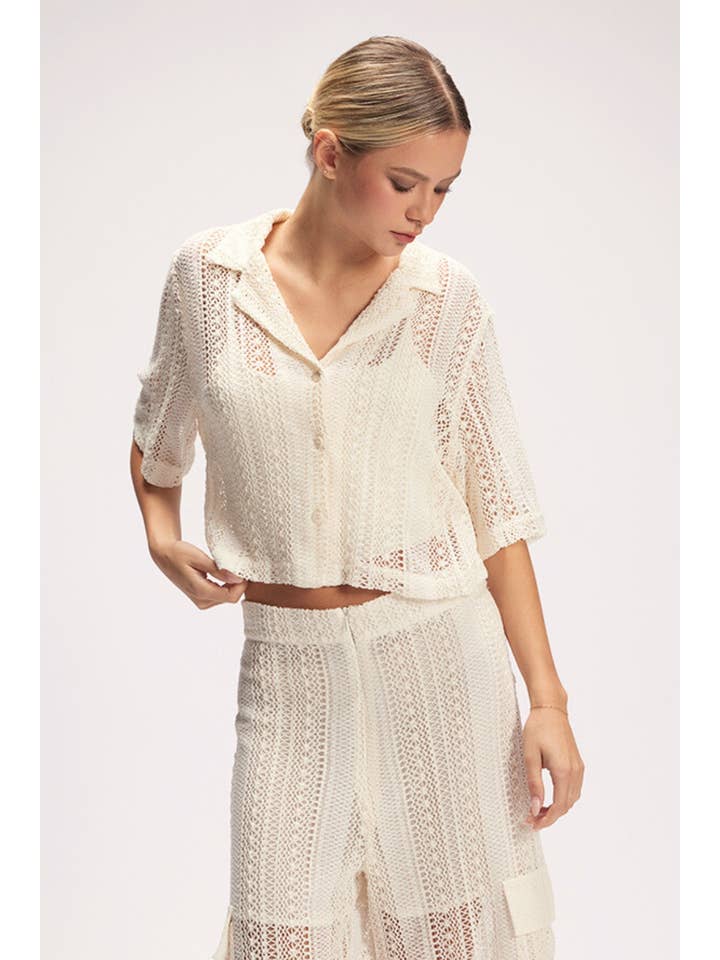 CRÈME Haut court en crochet chic et tendance pour l'été - TI6274FO en vente sur Faire10