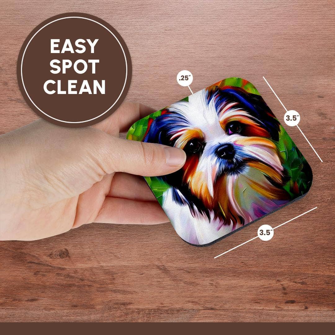 3dRose - Wholesale Coasters - 3dRose, Pleasing Shih Tzu dog portrait. Green background. Digital art gift, Coaster13