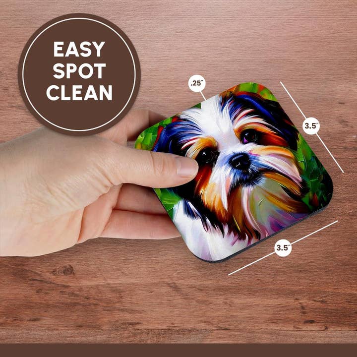 3dRose - Wholesale Coasters - 3dRose, Pleasing Shih Tzu dog portrait. Green background. Digital art gift, Coaster13