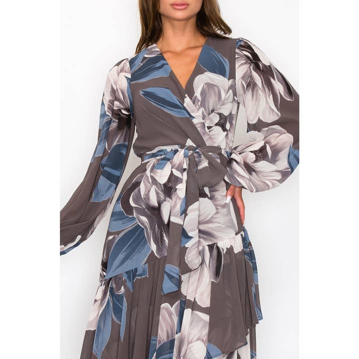 HYFVE - Wholesale Dress - Women's - CHIFFON FLORAL LONG SLEEVE WRAP V-NECK MAXI DRESS4