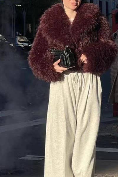 Rosa Clothing - Vente Veste – femme - Veste duveteuse en fausse fourrure à col oversize14