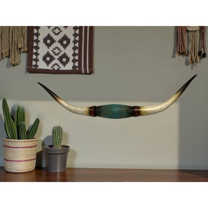 Turquoise Longhorn Horn Wall Decor – Rustic Western Lodge for wholesale by De Leon Collections