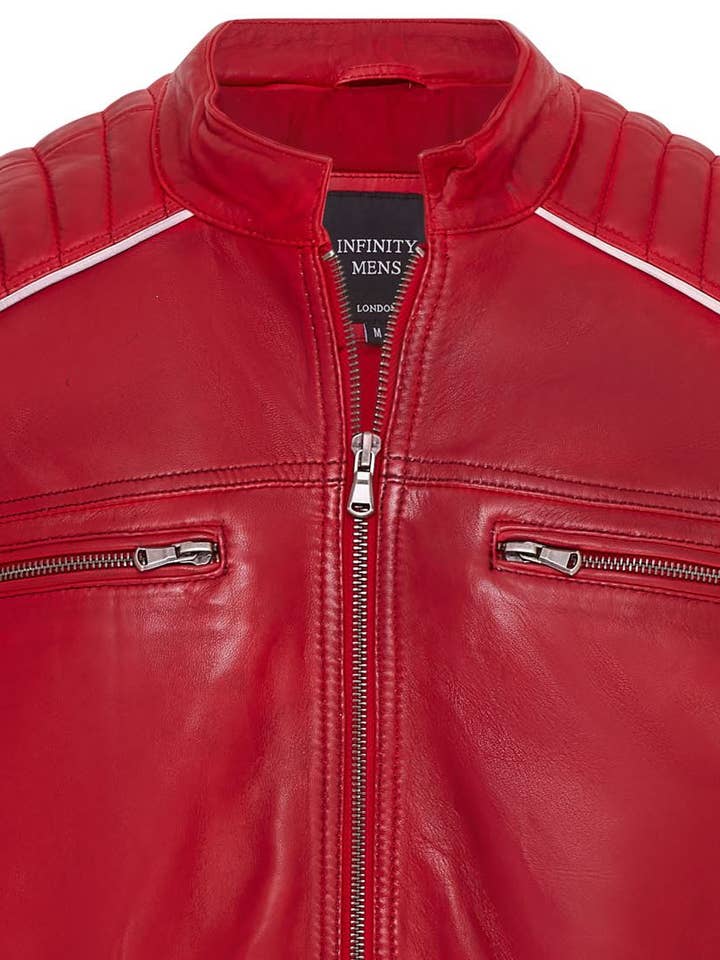 Infinity Leather (Upperclass Fashions Ltd) - Wholesale Leather Jacket - Men's - Mens Quilted Leather Biker Racing Jacket- Brevik