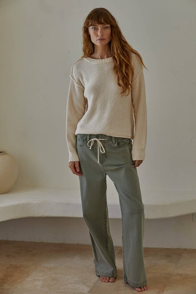 Elfenben W1155 | Strikket Sweater Rund Hals Langærmet Pullover Top for engroshandel på Faire1