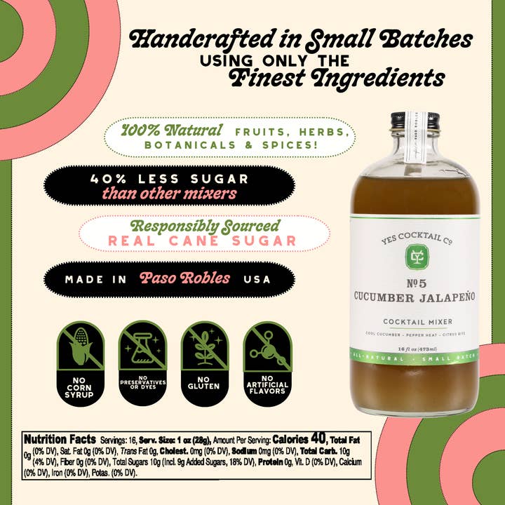 Yes Cocktail Co - Wholesale Cocktail mix/syrup - Cucumber Jalapeno Cocktail Mixer3