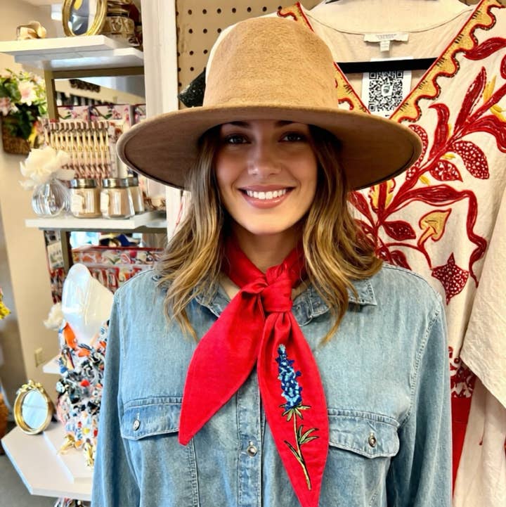 The Funky Soul - Wholesale Scarf - Women's - Bluebonnet Embroidered Ascot Scarf0