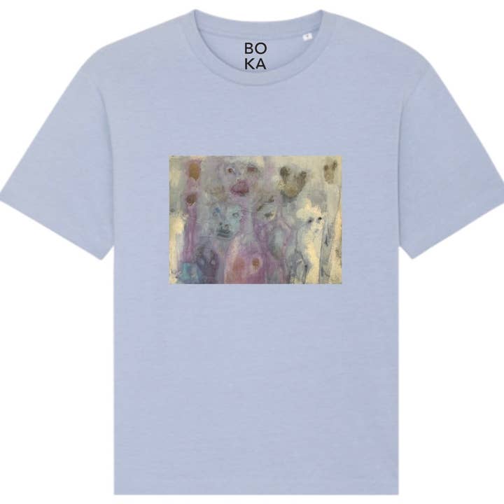 Hidden Ghosts Serene Blue Organic Cotton T-Shirt. for wholesale by Boutique Kaotique