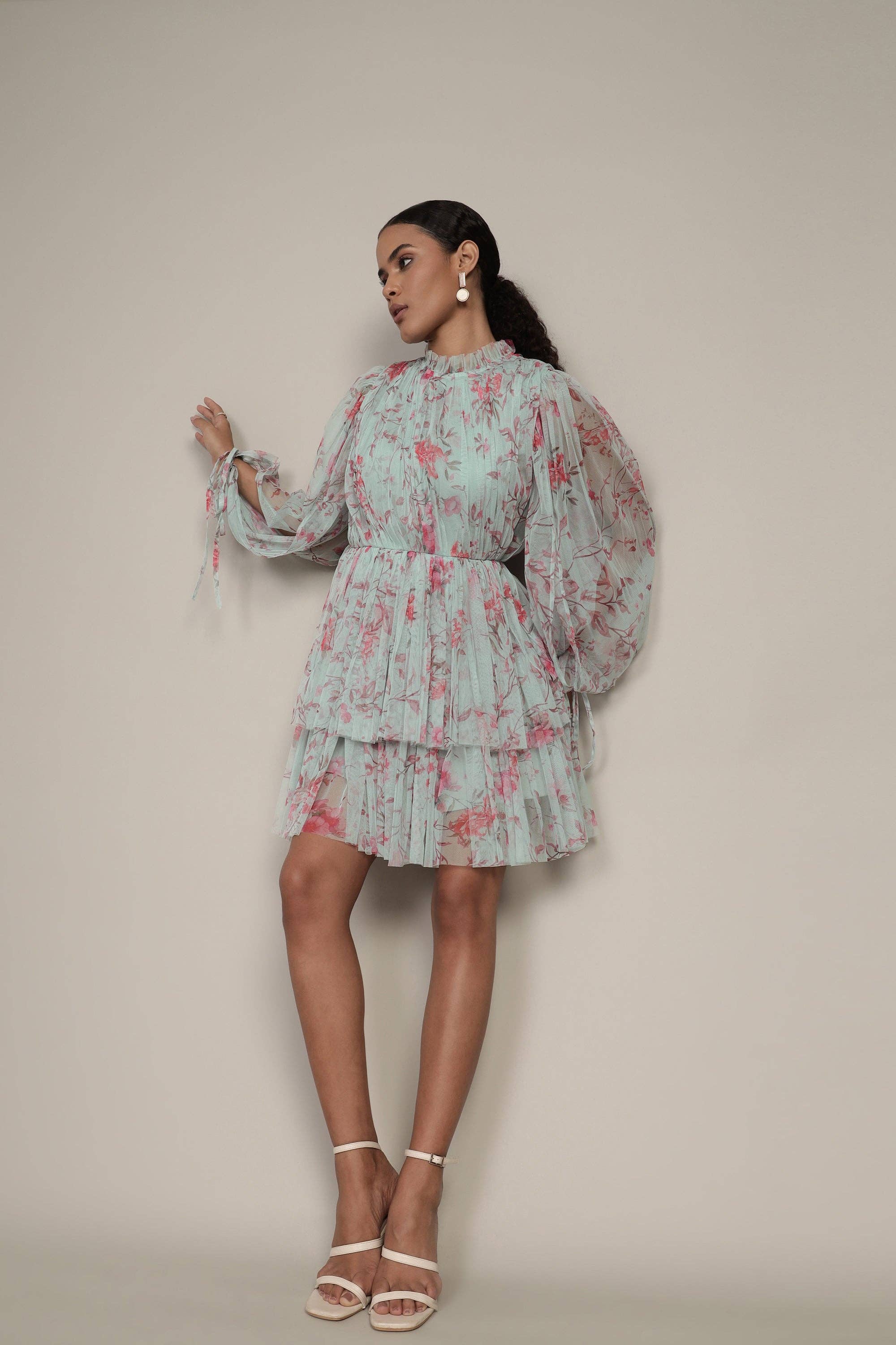 Green Randee Mini Dress in Sage Print for wholesale on Faire2