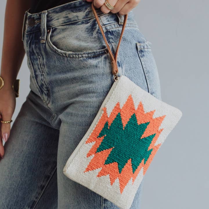 Panache Apparel Co. - Wholesale Wristlet - Beige, Orange & Green Aztec Wristlet