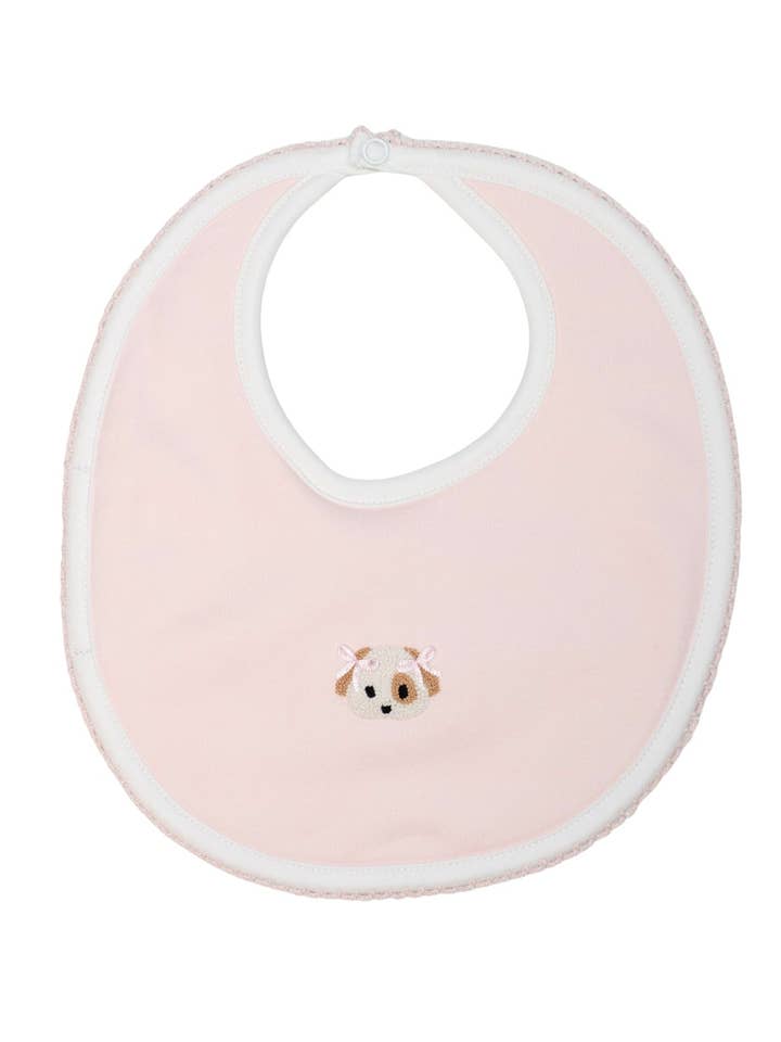 Spotted Girl Puppy Pima Baby Bib | Lt Pink for wholesale by Milly Marie Pima