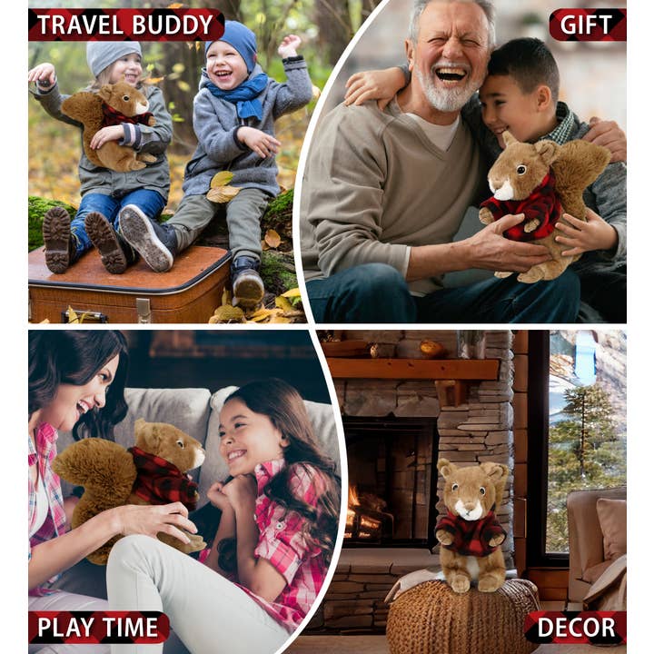 Cota Global - Wholesale Stuffed/Plush Toy - Kids & Baby - Plush Red Plaid Hoodie - Super Soft Plush - Squirrel3