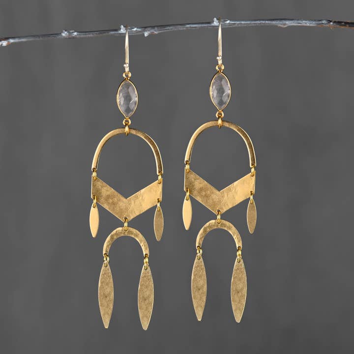 Dramatic Chevron Mobile Earring with Semi Precious Gemstones for wholesale by KBD Studio