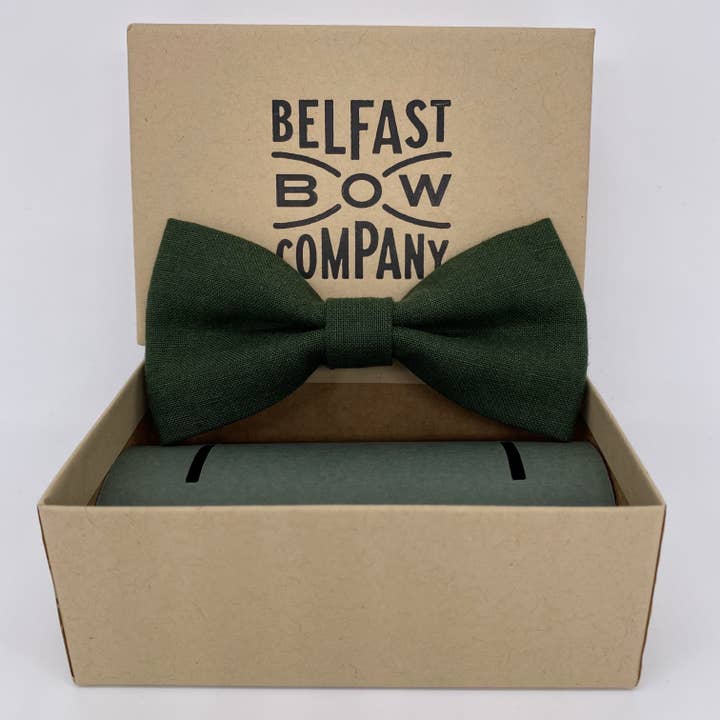 Belfast Bow Company – Laço - Homem por atacado – Gravata borboleta de linho irlandesa em verde Brunswick1