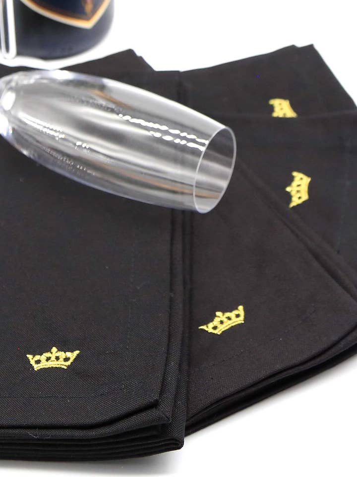 Crown Linen Embroidered Napkins - Hand-made by South African Women Artisans for wholesale by Mana Boutique