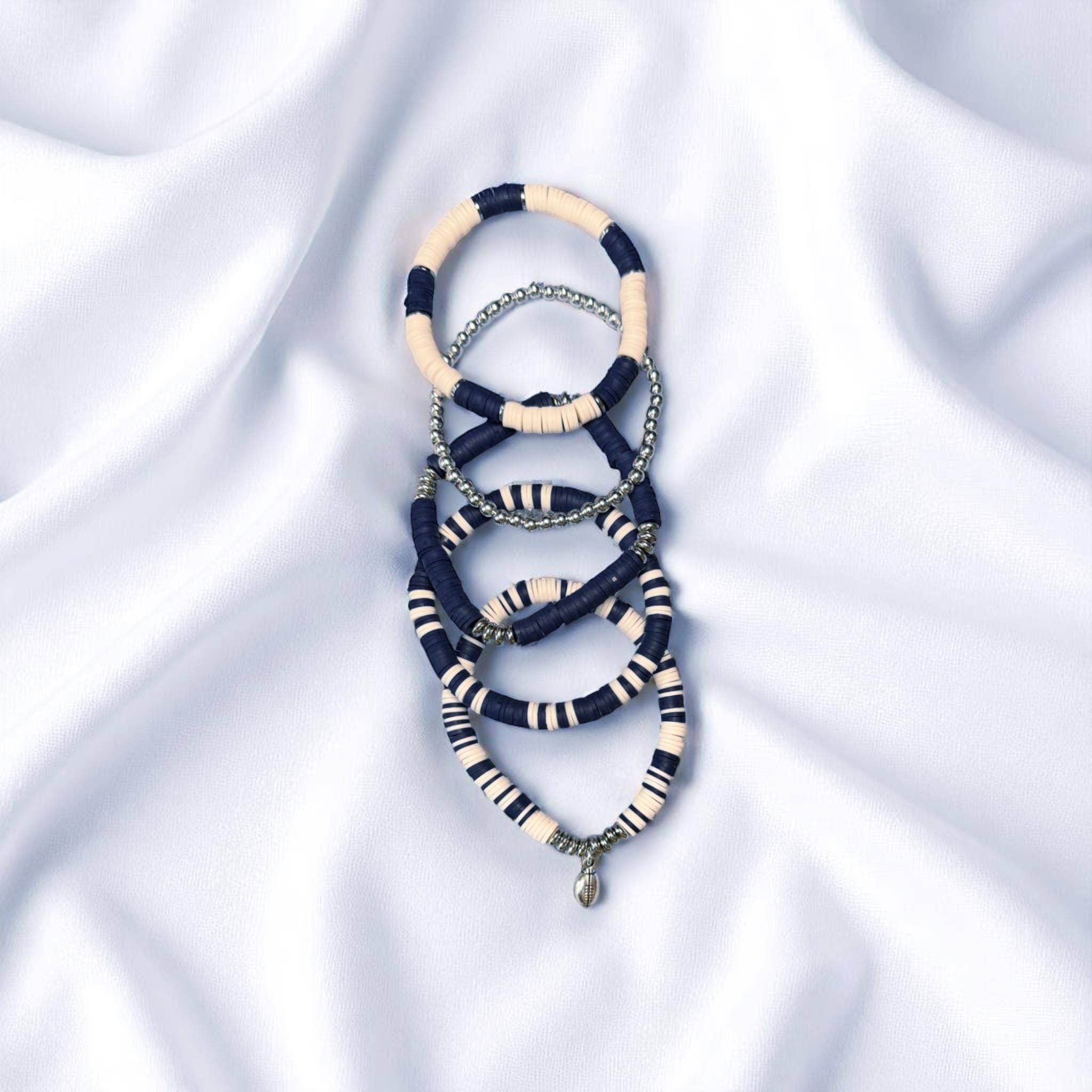 Fish Towne Designs, LLC - Wholesale Jewelry Set - Navy Blue and White Game Day Bracelet Stack6