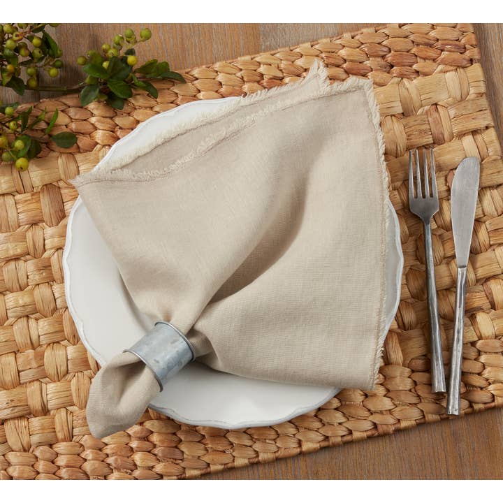 Saro Lifestyle – wholesale Dinner & cloth napkin – Fringed Design Stone Washed Napkin5