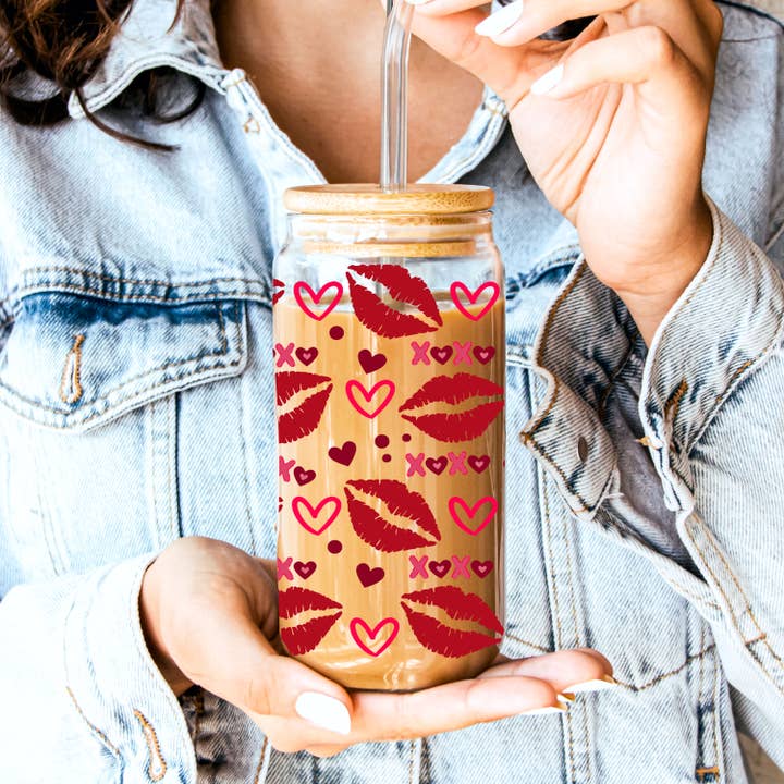 Gia Roma - Wholesale Coffee Mug - Valentines Glass Tumblers Heart Smiley, Galentines Gift Idea29