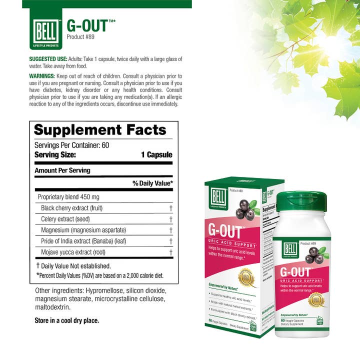 Bell Lifestyle Products Inc. - Wholesale Oral Supplement/Vitamin - G-OUTâ„¢ w natural herbal black cherry extract & more 60Vcap
