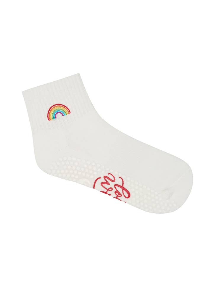 MoveActive - Wholesale Socks - Women's - Quarter Crew Non Slip Grip Socks - Rainbow Ivory