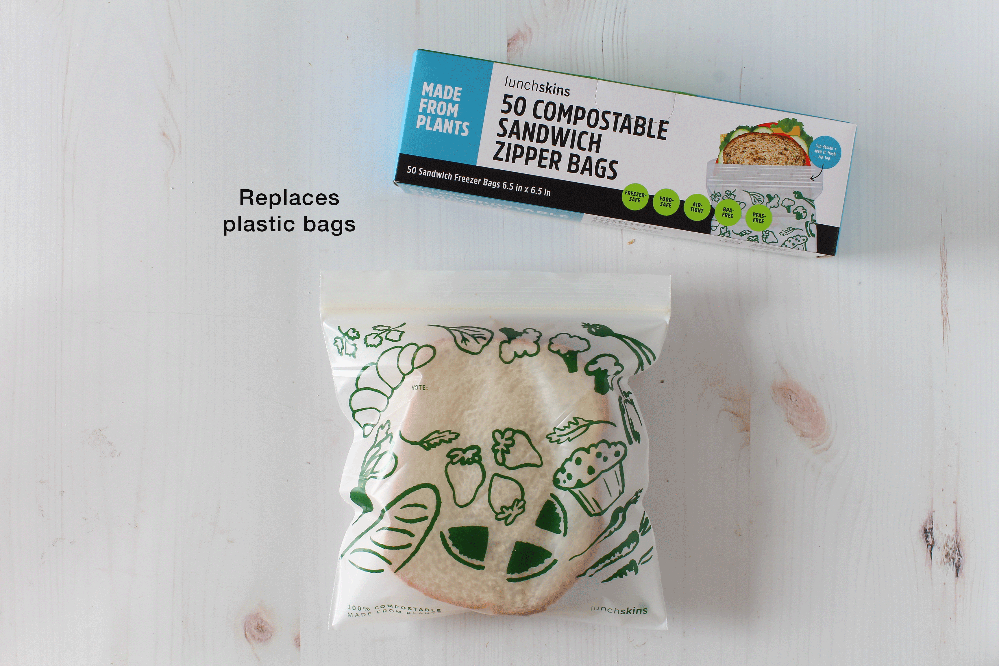 Lunchskins - Wholesale Food Storage Wrap/Bag - Compostable Freezer-Safe Sandwich Ziptop Bags 50ct3