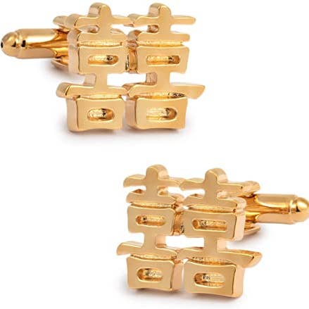 Boutons de manchette chinois double bonheur doré 20 x 16 mm pour la vente par Beclosetoyou