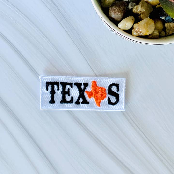 Texas state embroidered iron-on hat patch for wholesale by R & R Stitched