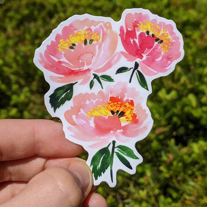 Peony flower vinyl sticker for wholesale by Nina Belle Designs