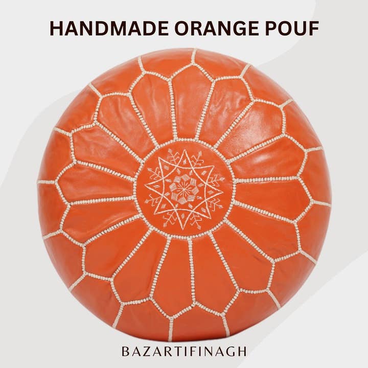 Artisan Orange Moroccan Pouf – Perfect for Colorful Decor for wholesale by bazarifinagh