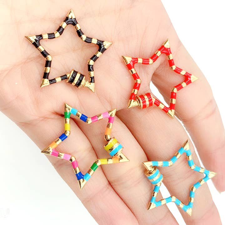 Gold Filled Enamel Star Carabiner Screw Clasp, CL377 for wholesale by Beads Creation