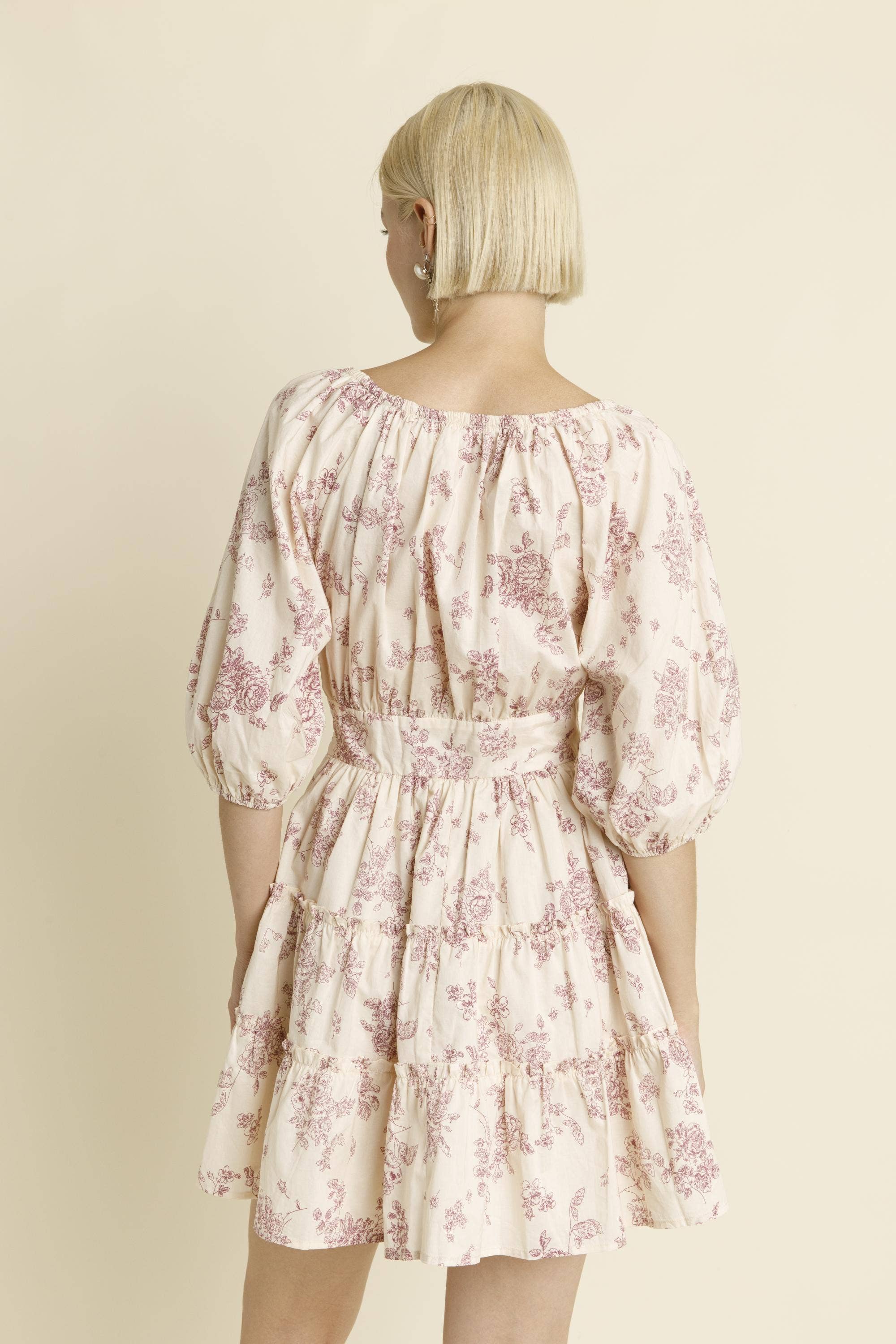 Aureum – wholesale Dress – Women's – AD1912 - FLORAL RUCHED MINI DRESS2